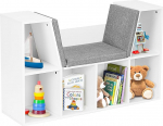 HOMASIS Children's Shelf with Cushion, Bookcase with 6 Cubes, Toy Shelf, Wooden Storage Shelf for Children's Room, Bedroom, Living Room, Load Capacity 80 kg, 103 x 30 x 63 cm (White)