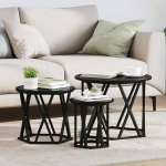 Couchtisch Set 3er Nesting Beistelltisch Schwarz Eiche 53 x 53 x 40 cm Modernes Design Robustes Holz und Stahl Kompakt Platzsparend f&uuml;r Wohnzimmer Schlafzimmer B&uuml;ro