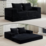 Vamcheer 2-kohaline diivan magamisfunktsiooniga - 2-kohaline modulaarne diivanvoodi, 2-kohaline diivan 2 padjaga, kaasaegne diivanvoodi elutuppa ja magamistuppa, pikendatav diivanvoodi, 180 cm lai, must