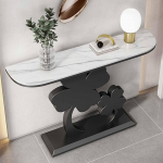 Four Leaf Clovers Glam Halbmond-Konsole, Sofatisch, Schieferveranda-Tisch, Wohnzimmer, Veranda, wundersch&ouml;ner rechteckiger Marmor-/Metallrahmen, nordischer Marmor-Tisch (D,160 cm)