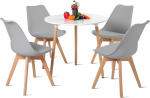 EGGREE Scandinavian Round Dining Room Table and Chair Set of 4 Chairs Grey with Table Kitchen 80cm White for Living Room Cafe
