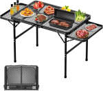 Kokkupandav grill-laud, reguleeritava k&otilde;rgusega v&auml;ligrill-laud, 135 x 60 x 67 cm, telkimislaud, kokkupandav koos 2 kokkuklapitava k&uuml;lgpaneeliga, kokkupandav laud, metallist v&otilde;rkplaadiga telkimine piknikuks