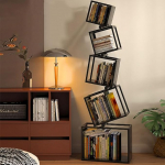 Etažeeritud raamaturiiul, unikaalne 5-korruseline 72-tolline k&otilde;rge raamaturiiul, moodsad geomeetrilised raamaturiiulid, lahe metallist raamaturiiul, nurgas raamaturiiul magamistuppa, elutuppa, kodukontorisse, must, 185 x 55 x 25 cm / 72 x 21.6 x