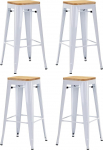 Duhome Baaritoolid Raudist baaritoolid 4-st komplektist, istme k&otilde;rgus 76 cm Counter Stool, virnastatav metallist bistro tool koos jalatoega, puidust &otilde;mbluspind, valge + naturaalne puit
