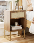 Masupu Rattan-Nachttisch, moderner Nachttisch, Boho-Stil, Bauernhaus, Holz, Nachttisch mit Aufbewahrungsschublade, Beistelltisch f&uuml;r Schlafzimmer, Wohnzimmer, B&uuml;ro, Walnussbraun