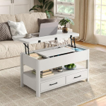 Reguleeritava k&otilde;rgusega kohvilaud sahtlitega ja salajase sektsiooniga, kohvilaud muutub elutoa s&ouml;&ouml;gilauaks, valge