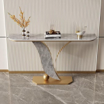 Marmor-Konsolentisch,Moderner Konsolentisch mit Metallfu&szlig;,Kratzfeste Schieferplatte,zeitgen&ouml;ssische Akzenttische f&uuml;r Wohnzimmer,Foyer,Schlafzimmer(Gold+Gray,80cm/31.5")