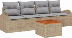 5-teiliges Garten Sofa Set mit Kissen Beige Poly Rattan Akazie Gartenlounge Model3347511