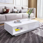 Moodne kohvilaud 1 sahtli ja avatud korpusega, k&otilde;ik k&otilde;rgl&auml;ikega kohvilaud, ristk&uuml;likukujuline elutoa m&ouml;&ouml;bel, 95 x 55 x 31 cm, valge