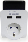 PS-TECH 2,4A Euroopa Schuko seinapistikupesa adapter koos 2 x USB laadijaga, mis on varustatud mobiiltelefoni laadimiseks m&otilde;eldud &uuml;lemise kinnitusega
