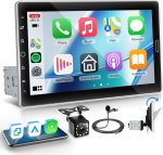 Hodozzy Autoradio 1 Din mit Bildschirmo 10,1 Zoll Wireless Carplay Android Auto, raadio puuteekraaniga 1 Din Bluetooth AM/FM/RDS-raadio MirrorLink EQ USB/AUX Online-Videoviedergabe+ Tagfahrkamera