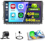 4 + 64 GB Android Carplay juhtmevaba autoraadio koos satelliitnavigatsiooniga VW Golf 5 6 Polo Skoda Passat juhtmevaba Android autoraadio 9-tollise puuteekraaniga Bluetooth autoraadio WiFi FM/RDS mikrofoniga