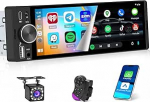 Hikity Autoradio Bluetooth 1 DIN mit Wireless Carplay Android Auto, 1 Din Radio mit 6,28 Zoll Touchscreen, Lien Miroir, FM-Radio, Typ-C, 2USB, SWC, EQ, Tagfahrkamera, MIC