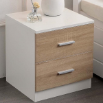 BAKAJI Bedside Table for Bedroom Chest of Drawers with 2 Drawers Metal Handle Modern Design MDF Wood Furniture Home Decor 44 x 40 x 38 cm White and Oak (2 Drawers)