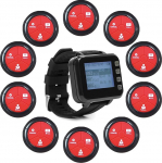 Traadita k&otilde;nes&uuml;steem Restoran Pager Caregiver Pager 10 veekindla k&otilde;ne nupuga ja 1 kellan&auml;idiku vastuv&otilde;tja paanikah&auml;ire eakatele Pager Sobib kliinikusse, restorani, kohvikutesse, tehasesse