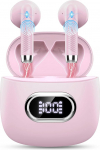 Juhtmevabad Bluetooth 5.3 k&otilde;rvaklapid 4 HD-mikrofoniga, 42 tundi, 2024, ENC m&uuml;rasummutusega k&otilde;rvaklapid, s&uuml;gav bass, IP7 veekindel, LED-ekraaniga, roosa