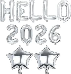 Luftballons 2026, Happy New Year Eve Dekorationen 2026, Happy New Years-Banner, Goldfolienballons f&uuml;r Dekorationen, Nye-Party, Fr&uuml;hlingsfest, chinesische Neujahrs-Weihnachtsfeier (Silber)