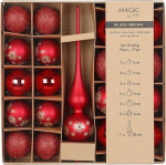 Inge-glas Christmas Baubles Glass Mix 5-6 cm koos j&otilde;ulukuusetopperiga Komplektis 19 r&otilde;&otilde;msat punast