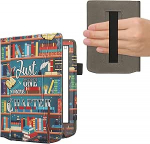 kwmobile Flip Case &uuml;hildub Pocketbook Verse/Verse Pro/Verse Color/Vivlio Light/Light HD-ga - esiosa randmerihm - raamatukoguteema mitmev&auml;rviline