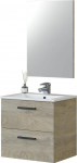 Habitdesign Aruba Bathroom Cabinet with 2 Drawers and Mirror in Alaska Oak Finish 60cm (W) x 57cm (H) x 45cm (D)