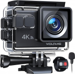 WOLFANG GA100 Action Cam 4K 20MP veealune kaamera WiFi 40M veekindel j&auml;&auml;pildistabilisaator kiivrikaamera 170&deg; lainurkkaamera (v&auml;line mikrofon, 2.4G kaugjuhtimispult, 2 patareid ja