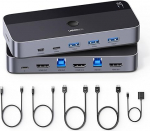 UGREEN HDMI 2.0 KVM Switch 4K @ 60Hz USB 3.0 Switch 4 porti (3 x USB 3.0 + USB C), mis jagavad 1 monitori ja klaviatuuri, hiire, printeri, U-ketta 2 PC jaoks koos 2 USB-kaabli ja 2 HDMI-kaabliga