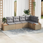 Rantry 5-teiliges Garten-Sofa-Set mit Kissen Beige Poly Rattan Akazie Gartenlounge Model3348086