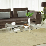 Nalwort Acrylic Coffee Table Rectangular Coffee Table with Open Storage Compartment Transparent Side Table for Living Room Bedroom 15.8"D x 31.5"W x 15"H