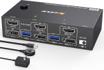 4K @ 144Hz HDMI Displayport KVM Switch 2 PC 2 monitori 8K @ 60Hz, MLEEDA USB 3.0 Dual Monitor KVM l&uuml;litid 2 PC-le, mis jagavad 2 monitori ja 4 USB-pesa, koos lauaarvuti kontrolleri, 12 V toiteallika ja USB-kaabliga
