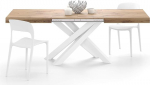 MOBILI FIVER, Emma 140 cm Rustic Oak Extendable Table with White X-Legs, Laminated, Iron, Made in Italy