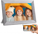 Digitaalne pildiraam, 10 tolli, WiFi digitaalne pildiraam 32 GB m&auml;luga, HD IPS puuteekraan, elektrooniline pildiraam koos rakendusega, mis jagab fotosid/videosid, toetab kalendrit, automaatset p&ouml;&ouml;ramist