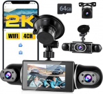 2K WiFi Dash Cam auto 4 kanaliga, 360 kraadi Dash Cam FHD eesmine tagumine sisemus vasakule ja paremale 2K + 1080P x 3, autokaamera koos loop salvestusega, G-sensor, &ouml;ine n&auml;gemine, parkimise j&auml;lgimine, 64GB SD