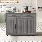 Moimhear 129 x 46 (71) x 91.5 (95) cm Dining Cart/Dining Sideboard, White Marble Countertop and Khaki Grey Wood Grain Cabinet/Extendable Countertop/Storage Door Design (Grey-2)