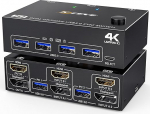 USB 3.0 HDMI + Displayport KVM Switch 2 PC 2 monitori 4K @ 60Hz 2K @ 120Hz, MLEEDA 2 PC 2 monitori l&uuml;liti 4 USB 3.0 pordiga klaviatuurile hiirele, kaabli puldi ja kaabliga koos
