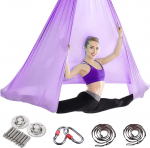 Aerial Yoga Hammock Set, 5 m x 2,8 m Aerial Yoga Towel Anti-Gravity Yoga Swing, Aerial Yoga Hammock Swing, 200 kg kandev&otilde;ime, Nailon riidest pesa Swing koos kinnitustega (lilla)