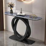 Moodne kitsas poolkuu konsoollaud esikusse, kiltkivist &uuml;lemine, pikk aktsentlaud diivani taga geomeetrilise metallist alusega, elutuppa (must D, 100 cm / 39.4 tolli)