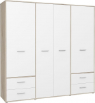 FORTE MOKKARO 200 210 garderoobikapp Magamistoas p&ouml;&ouml;rduksega garderoobikapp Modernne 4 ust, 4 sahtlit, riiulid ja riidekorpus, valge, 206 cm lai x 200 cm k&otilde;rge x 53 cm s&uuml;gavus.