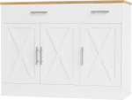 Shintenchi Mao Sideboard Buffetkapp, puit, valge, 2 sahtlit ja 3 ust