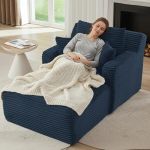 Anwick 166 cm Chaise Longue Diivan Indoor, Corduroy kangast &uuml;lepinnaline Lounge Chair, Bottomless Cloud Diivan & Reading Chair, Deep Seat Diivan Bed Lounger for Living Room, No Assembly Required (Blue) | Boneless Couch, Weicher Cordbezug, 3 Kissen in ...