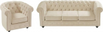 Vente-unique - 3-kohaline diivan ja tugitool - Samet - beež - Chesterfield