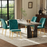 COLAMY polsterdatud k&ouml;&ouml;gitoolid, 4-st komplekt, kaasaegsed k&ouml;&ouml;gitoolid k&otilde;rge seljatoega, pehmendusega s&ouml;&ouml;gilaudade toolid, mis on valmistatud puidust jalgadega restoranis/kohvikus/kodus, roheline