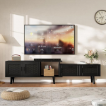 TV-kapp, pikendatav 146-180 cm, m&ouml;&ouml;bel Tele puidust ja rotangist, 2 ukse, 2 sahtlit ja 1 avatud koopaga TV-kapp, TV-pink, 75-tollise teleri jaoks, elutuba, magamistuba, magamistuba