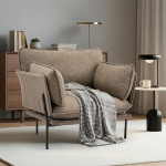 Boucl&eacute; Lounge Chair metallist jalgadega - pehmendusega tugitool lugemistooliks, elutoa tool, magamistoa tool ja r&otilde;du tool, kaasaegne polsterdatud tool l&otilde;&otilde;gastumiseks (pruun, 1 tk)