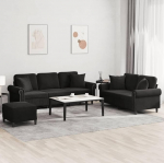 2-TLG. Sofagarnitur mit Kissen Hellgrau Samt, bequemes Sofa mit dick gepolsterten Sitzfl&auml;chen