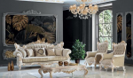 Casa Padrino Luksuslik barokne elutoa komplekt Greige/White/Gold - 2 diivanit & 2 tugitooli & 1 kohvilaud - K&auml;sitsi valmistatud barokkstiilis elutoa m&ouml;&ouml;bel - Elegantne ja uhke