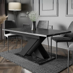 Onyx laud - s&ouml;&ouml;gilaud - ristk&uuml;likukujuline - 140x80x75 cm - pikendatav kuni 180 cm - sammaslaud - X-raamiga - kaasaegne - s&ouml;&ouml;gituppa, k&ouml;&ouml;ki, elutuppa, salongi (must marmor)