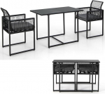 KOMFOTTEU 3-osaline baarilaud koos kokkupandavate toolidega, aia rotangist habemeajaja komplekt, s&ouml;&ouml;gilauakomplekt eemaldatavate padjadega, aia baar, aiam&ouml;&ouml;bel, ilmastikukindel terrassile, r&otilde;dule, ruumi s&auml;&auml;stev, must