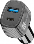 Cellularline autolaadija, auto multipower ultra, mis on varustatud USB-pordi ja USB-C-portiga