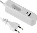 Electraline 62654 Elektriline pikendus / Euroopa reisiadapter (Euro Plug Type C) / Kaasaskantav kiirlaadija 2 USB 3.4A (1 Type A + 1 Type C), 1.5 m pikkune kaabel