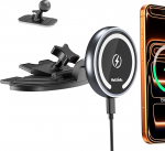 MAGJIEYX Magsafe autohoidikule koos laadimisfunktsiooniga, mobiiltelefoni hoidik, autolaadija, CD-pesa, 15 W kiirlaadimine 3M armatuurlauaga, kleepuv pad, tugev magnetiline j&otilde;ud iPhone 16, 15, 14, 13, 12, auto tarvikud, hall